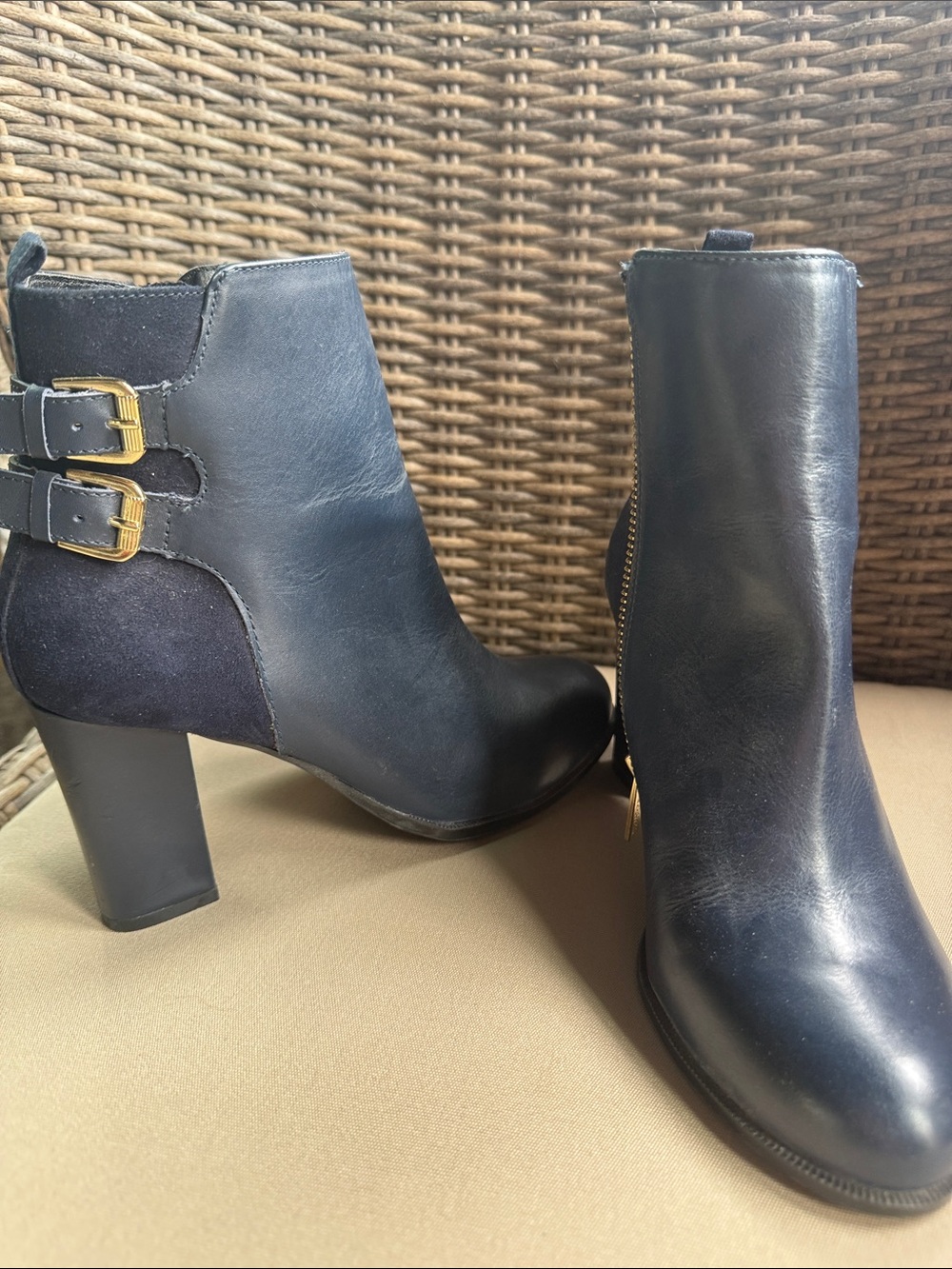 Kenneth Cole Cross Night Leather & Suede Ankle Boots with Gold Buckles & zipper